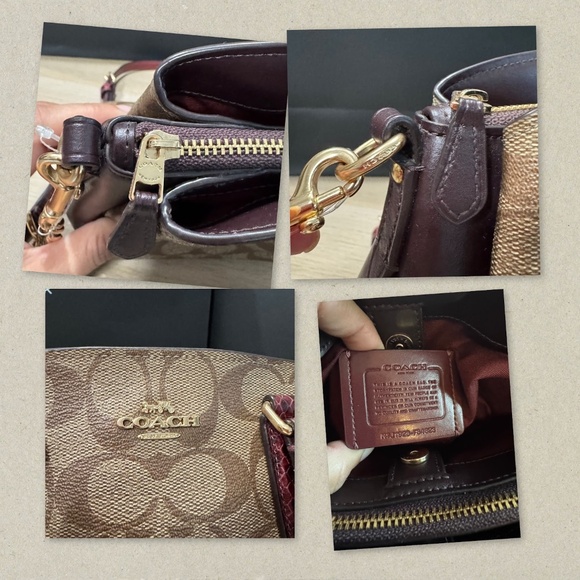 Coach Mini Sage Carryall Satchel Crossbody Bag Brown/Red Signature Canvas F84623 - Picture 13 of 13